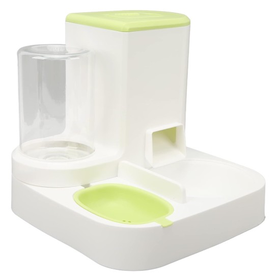 Pet Waterer Feeder, 1 L, Odourless, Automatic Water Dispenser for Dogs, 2.2 L Food Container, Small Dog and Cat Bowls for Food and Water (Green)