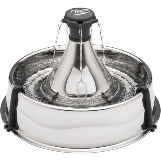 PetSafe stainless steel drinking fountain, model coastal noise or 360, cat, for cats and dogs, 1.8 litres or 3.8 litres water capacity, quiet operation, dual filtered water. PetSafe stainless steel drinking fountain, model coastal noise or 360, cat, for cats and dogs, 1.8 litres or 3.8 litres water capacity, quiet operation, dual filtered water.