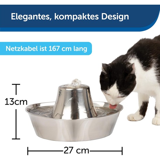 PetSafe stainless steel drinking fountain, model coastal noise or 360, cat, for cats and dogs, 1.8 litres or 3.8 litres water capacity, quiet operation, dual filtered water. PetSafe stainless steel drinking fountain, model coastal noise or 360, cat, for cats and dogs, 1.8 litres or 3.8 litres water capacity, quiet operation, dual filtered water.