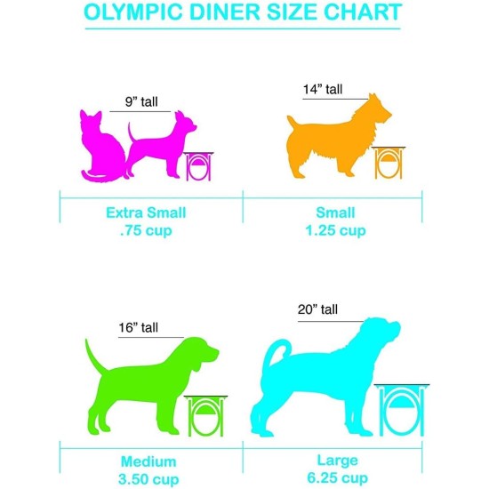 Platinum Pets Single Olympic Diner Feeder with Stainless Steel Cat/Puppy Bowl.75 cup/6 oz, Caribbean Teal Platinum Pets Single Olympic Diner Feeder with Stainless Steel Cat/Puppy Bowl.75 cup/6 oz, Caribbean Teal