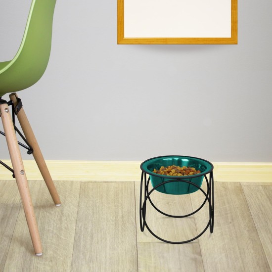 Platinum Pets Single Olympic Diner Feeder with Stainless Steel Cat/Puppy Bowl.75 cup/6 oz, Caribbean Teal Platinum Pets Single Olympic Diner Feeder with Stainless Steel Cat/Puppy Bowl.75 cup/6 oz, Caribbean Teal