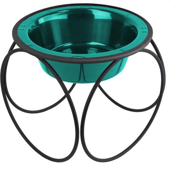 Platinum Pets Single Olympic Diner Feeder with Stainless Steel Cat/Puppy Bowl.75 cup/6 oz, Caribbean Teal Platinum Pets Single Olympic Diner Feeder with Stainless Steel Cat/Puppy Bowl.75 cup/6 oz, Caribbean Teal