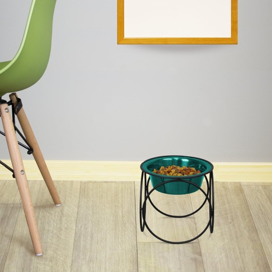 Platinum Pets Single Olympic Diner Feeder with Stainless Steel Cat/Puppy Bowl.75 cup/6 oz, Caribbean Teal Platinum Pets Single Olympic Diner Feeder with Stainless Steel Cat/Puppy Bowl.75 cup/6 oz, Caribbean Teal
