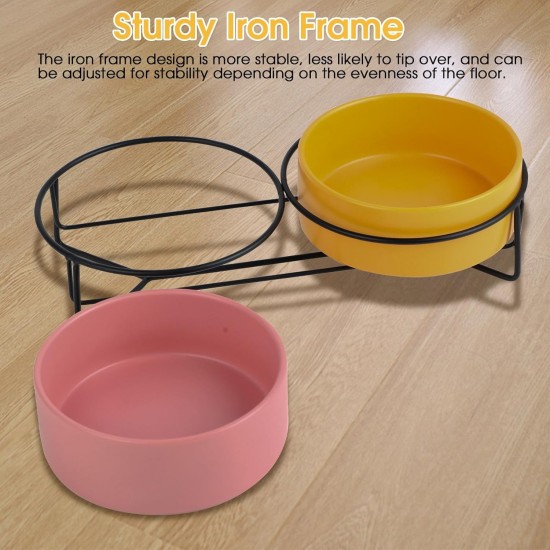 Raised Ceramic Cat Bowl with Bowl Stand, Set of 2 Cat Feeding Bowls for Feeding Bowl and Water Bowl, Neck Protection Design, Cat Bowl Set for Cats, Dogs and Puppies, 400 ml (Pink+Yellow) Raised Ceramic Cat Bowl with Bowl Stand, Set of 2 Cat Feeding Bowls for Feeding Bowl and Water Bowl, Neck Protection Design, Cat Bowl Set for Cats, Dogs and Puppies, 400 ml (Pink+Yellow)