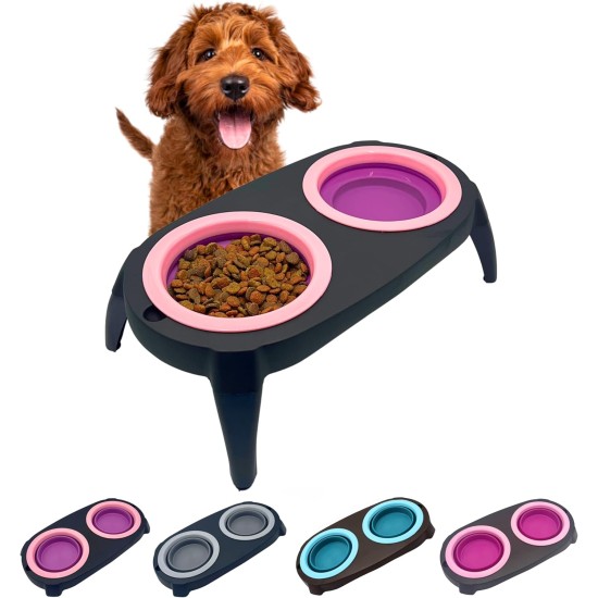 Raised Dog Bowl with Anti-Slinging Bowl, Cat Feeding Bowl with Drinking Fountain for Cat, 2 Extendable and Fold-Out Cat Bowls, Flat. Raised Dog Bowl Set (Pink) Raised Dog Bowl with Anti-Slinging Bowl, Cat Feeding Bowl with Drinking Fountain for Cat, 2 Extendable and Fold-Out Cat Bowls, Flat. Raised Dog Bowl Set (Pink)