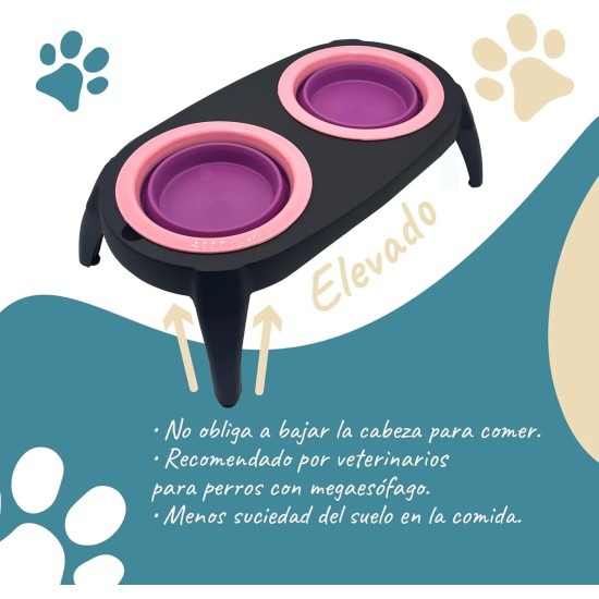 Raised Dog Bowl with Anti-Slinging Bowl, Cat Feeding Bowl with Drinking Fountain for Cat, 2 Extendable and Fold-Out Cat Bowls, Flat. Raised Dog Bowl Set (Pink) Raised Dog Bowl with Anti-Slinging Bowl, Cat Feeding Bowl with Drinking Fountain for Cat, 2 Extendable and Fold-Out Cat Bowls, Flat. Raised Dog Bowl Set (Pink)