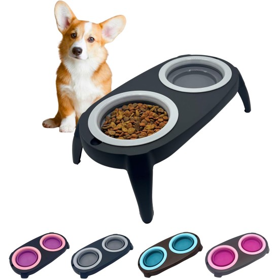Raised Dog Bowl with Anti-Slinging Bowl, Cat Feeding Bowl with Drinking Fountain for Cat, 2 Extendable and Fold-Out Cat Bowls, Flat. Raised Dog Bowl Set (Pink) Raised Dog Bowl with Anti-Slinging Bowl, Cat Feeding Bowl with Drinking Fountain for Cat, 2 Extendable and Fold-Out Cat Bowls, Flat. Raised Dog Bowl Set (Pink)