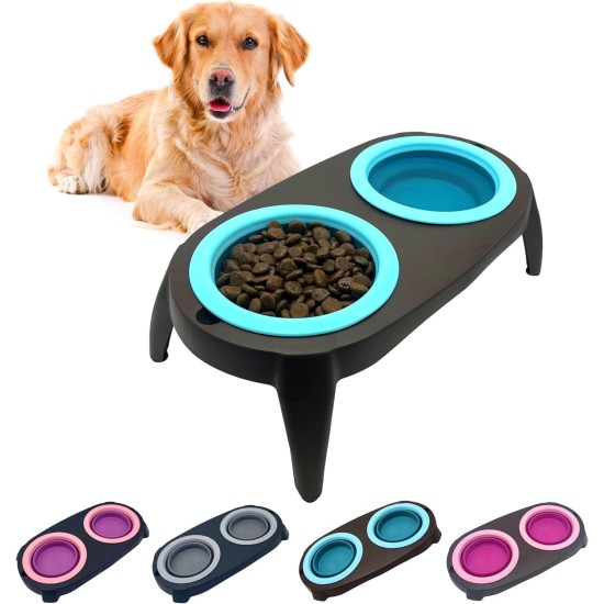 Raised Dog Bowl with Anti-Slinging Bowl, Cat Feeding Bowl with Drinking Fountain for Cat, 2 Extendable and Fold-Out Cat Bowls, Flat. Raised Dog Bowl Set (Pink) Raised Dog Bowl with Anti-Slinging Bowl, Cat Feeding Bowl with Drinking Fountain for Cat, 2 Extendable and Fold-Out Cat Bowls, Flat. Raised Dog Bowl Set (Pink)