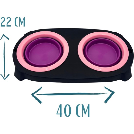 Raised Dog Bowl with Anti-Slinging Bowl, Cat Feeding Bowl with Drinking Fountain for Cat, 2 Extendable and Fold-Out Cat Bowls, Flat. Raised Dog Bowl Set (Pink) Raised Dog Bowl with Anti-Slinging Bowl, Cat Feeding Bowl with Drinking Fountain for Cat, 2 Extendable and Fold-Out Cat Bowls, Flat. Raised Dog Bowl Set (Pink)