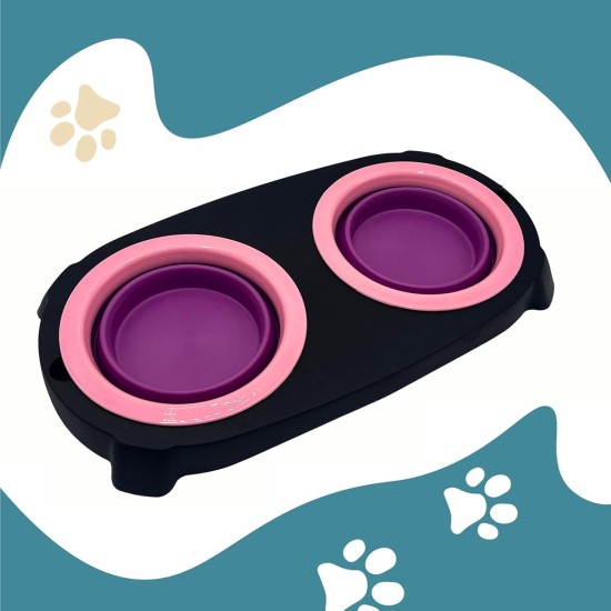 Raised Dog Bowl with Anti-Slinging Bowl, Cat Feeding Bowl with Drinking Fountain for Cat, 2 Extendable and Fold-Out Cat Bowls, Flat. Raised Dog Bowl Set (Pink) Raised Dog Bowl with Anti-Slinging Bowl, Cat Feeding Bowl with Drinking Fountain for Cat, 2 Extendable and Fold-Out Cat Bowls, Flat. Raised Dog Bowl Set (Pink)
