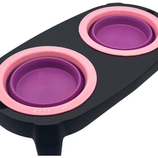 Raised Dog Bowl with Anti-Slinging Bowl, Cat Feeding Bowl with Drinking Fountain for Cat, 2 Extendable and Fold-Out Cat Bowls, Flat. Raised Dog Bowl Set (Pink) Raised Dog Bowl with Anti-Slinging Bowl, Cat Feeding Bowl with Drinking Fountain for Cat, 2 Extendable and Fold-Out Cat Bowls, Flat. Raised Dog Bowl Set (Pink)