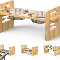 Raised Dog Bowls with Mat, Dog Bar Height Adjustable Feeding Bowl for Small Dogs and Cats, Durable Feeding Station Bamboo with 2 Stainless Steel Bowls and Non-Slip Feet (2 Bowls) Raised Dog Bowls with Mat, Dog Bar Height Adjustable Feeding Bowl for Small Dogs and Cats, Durable Feeding Station Bamboo with 2 Stainless Steel Bowls and Non-Slip Feet (2 Bowls)