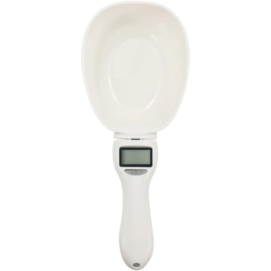Record Measuring Spoon, Cradle for Dry Food for Dogs and Cats, Integrated Digital Scale, Maximum Load Capacity 800 g/ml, BPA-Free Plastic, White
