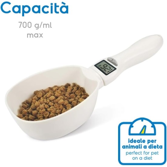 Record Measuring Spoon, Cradle for Dry Food for Dogs and Cats, Integrated Digital Scale, Maximum Load Capacity 800 g/ml, BPA-Free Plastic, White Record Measuring Spoon, Cradle for Dry Food for Dogs and Cats, Integrated Digital Scale, Maximum Load Capacity 800 g/ml, BPA-Free Plastic, White