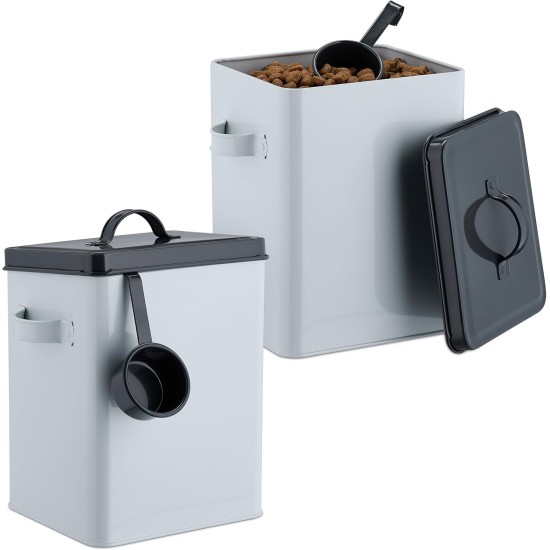 Relaxdays 2 x Food Storage Box with Lid & Spoon, Set of 2, 5.5 L Each with Lid & Spoon, Iron, Storage Box, Dry Food, White/Anthracite, 70 30% Plastic
