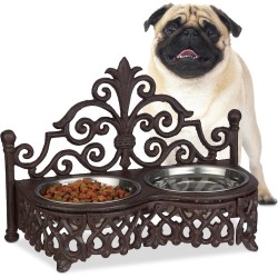 Relaxdays Antique Style Cast Iron Dog Bowl Set Removable Stainless Steel Bowls 0.3L Brown Relaxdays Antique Style Cast Iron Dog Bowl Set Removable Stainless Steel Bowls 0.3L Brown