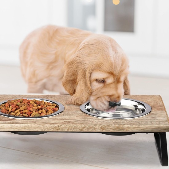 Relaxdays Bowl Stand, Stainless Steel Bowls 1200 ml, Acacia Wood Dog Feeding Station HBT 23 x 49.5 x 25 cm, Brown Relaxdays Bowl Stand, Stainless Steel Bowls 1200 ml, Acacia Wood Dog Feeding Station HBT 23 x 49.5 x 25 cm, Brown