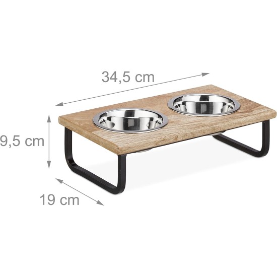 Relaxdays Bowl Stand, Stainless Steel Bowls 1200 ml, Acacia Wood Dog Feeding Station HBT 23 x 49.5 x 25 cm, Brown Relaxdays Bowl Stand, Stainless Steel Bowls 1200 ml, Acacia Wood Dog Feeding Station HBT 23 x 49.5 x 25 cm, Brown