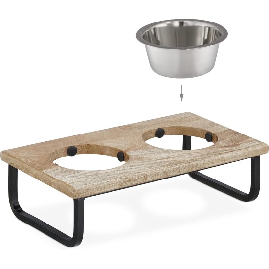 Relaxdays Bowl Stand, Stainless Steel Bowls 1200 ml, Acacia Wood Dog Feeding Station HBT 23 x 49.5 x 25 cm, Brown Relaxdays Bowl Stand, Stainless Steel Bowls 1200 ml, Acacia Wood Dog Feeding Station HBT 23 x 49.5 x 25 cm, Brown