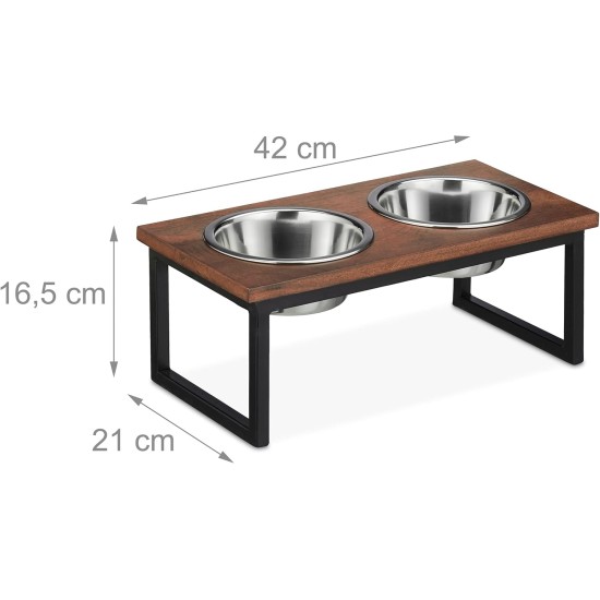 Relaxdays Bowl Stand, Stainless Steel Bowls Capacity 1000 ml, Mango Wood Dog Feeding Station HBT 16.5 x 42 x 21 cm, Natural Relaxdays Bowl Stand, Stainless Steel Bowls Capacity 1000 ml, Mango Wood Dog Feeding Station HBT 16.5 x 42 x 21 cm, Natural