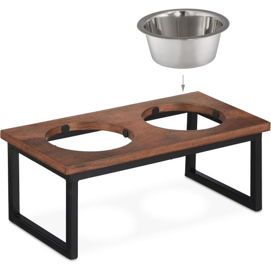 Relaxdays Bowl Stand, Stainless Steel Bowls Capacity 1000 ml, Mango Wood Dog Feeding Station HBT 16.5 x 42 x 21 cm, Natural Relaxdays Bowl Stand, Stainless Steel Bowls Capacity 1000 ml, Mango Wood Dog Feeding Station HBT 16.5 x 42 x 21 cm, Natural