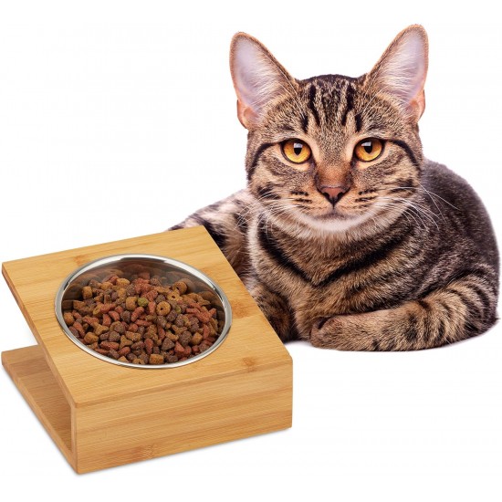 Relaxdays Bowl Station, Cats & Small Dogs, for Water and Food, Inclined Feeding Bowl, Stainless Steel, HBT 10 x 18 x 18, Natural, 1 Bowl Relaxdays Bowl Station, Cats & Small Dogs, for Water and Food, Inclined Feeding Bowl, Stainless Steel, HBT 10 x 18 x 18, Natural, 1 Bowl
