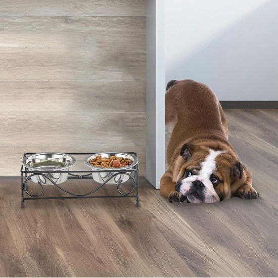 Relaxdays Dog Bowl Set with Holder, Bowl Stand Dogs & Cats, 2 Stainless Steel Bowls 300 ml Each, Feeding Bar, Black/Silver Relaxdays Dog Bowl Set with Holder, Bowl Stand Dogs & Cats, 2 Stainless Steel Bowls 300 ml Each, Feeding Bar, Black/Silver