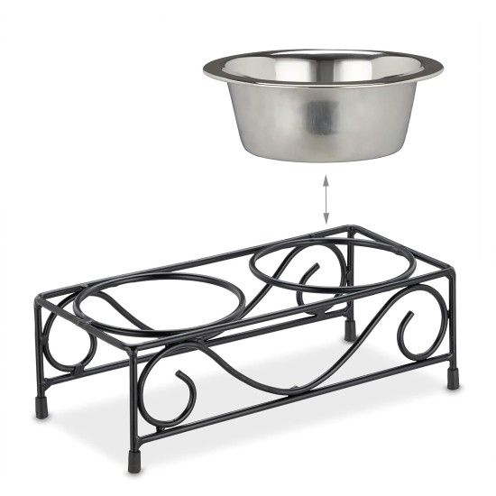 Relaxdays Dog Bowl Set with Holder, Bowl Stand Dogs & Cats, 2 Stainless Steel Bowls 300 ml Each, Feeding Bar, Black/Silver Relaxdays Dog Bowl Set with Holder, Bowl Stand Dogs & Cats, 2 Stainless Steel Bowls 300 ml Each, Feeding Bar, Black/Silver