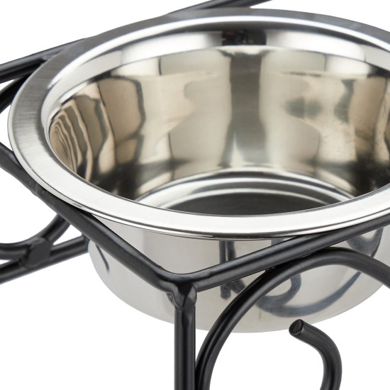Relaxdays Dog Bowl Set with Holder, Bowl Stand Dogs & Cats, 2 Stainless Steel Bowls 300 ml Each, Feeding Bar, Black/Silver Relaxdays Dog Bowl Set with Holder, Bowl Stand Dogs & Cats, 2 Stainless Steel Bowls 300 ml Each, Feeding Bar, Black/Silver