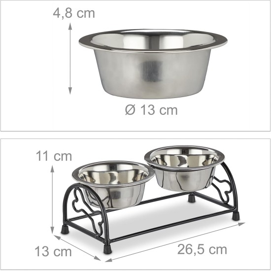 Relaxdays Dog Bowl Set with Holder, Bowl Stand for Large Dogs, 2 Stainless Steel Bowls Each 800 ml, Feeding Bar, Black/Silver Relaxdays Dog Bowl Set with Holder, Bowl Stand for Large Dogs, 2 Stainless Steel Bowls Each 800 ml, Feeding Bar, Black/Silver