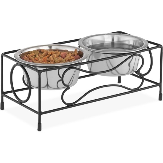 Relaxdays Dog Bowl Set with Holder, Bowl Stand for Large Dogs, 2 Stainless Steel Bowls Each 800 ml, Feeding Bar, Black/Silver Relaxdays Dog Bowl Set with Holder, Bowl Stand for Large Dogs, 2 Stainless Steel Bowls Each 800 ml, Feeding Bar, Black/Silver