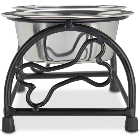 Relaxdays Dog Bowl Set with Holder, Bowl Stand for Large Dogs, 2 Stainless Steel Bowls Each 800 ml, Feeding Bar, Black/Silver Relaxdays Dog Bowl Set with Holder, Bowl Stand for Large Dogs, 2 Stainless Steel Bowls Each 800 ml, Feeding Bar, Black/Silver