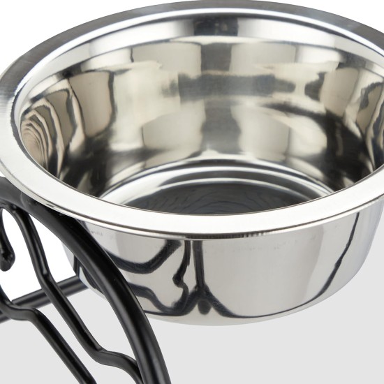 Relaxdays Dog Bowl Set with Holder, Bowl Stand for Large Dogs, 2 Stainless Steel Bowls Each 800 ml, Feeding Bar, Black/Silver Relaxdays Dog Bowl Set with Holder, Bowl Stand for Large Dogs, 2 Stainless Steel Bowls Each 800 ml, Feeding Bar, Black/Silver