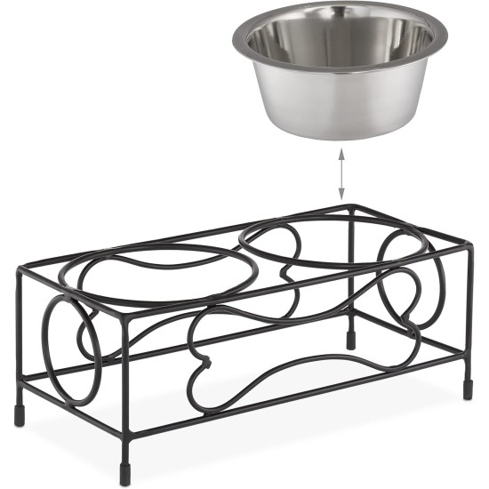 Relaxdays Dog Bowl Set with Holder, Bowl Stand for Large Dogs, 2 Stainless Steel Bowls Each 800 ml, Feeding Bar, Black/Silver Relaxdays Dog Bowl Set with Holder, Bowl Stand for Large Dogs, 2 Stainless Steel Bowls Each 800 ml, Feeding Bar, Black/Silver