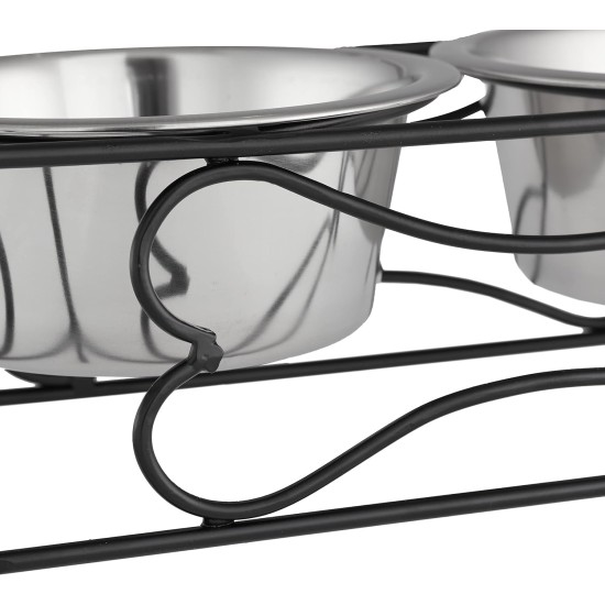 Relaxdays Dog Bowl Set with Holder, Bowl Stand for Large Dogs, 2 Stainless Steel Bowls Each 800 ml, Feeding Bar, Black/Silver Relaxdays Dog Bowl Set with Holder, Bowl Stand for Large Dogs, 2 Stainless Steel Bowls Each 800 ml, Feeding Bar, Black/Silver