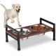 Relaxdays Dog Feeder Raised Dog Bar, 2 Stainless Steel Feeding Bowls, 750 ml Each, Mango Wood & Iron, Brown/Black