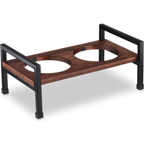 Relaxdays Dog Feeder Raised Dog Bar, 2 Stainless Steel Feeding Bowls, 750 ml Each, Mango Wood & Iron, Brown/Black Relaxdays Dog Feeder Raised Dog Bar, 2 Stainless Steel Feeding Bowls, 750 ml Each, Mango Wood & Iron, Brown/Black