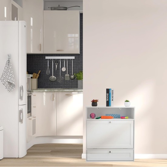 Relaxdays Dog Feeding Cabinet Drawer with 2 Bowls and Tilt Compartment for Animal Feeder H 68 x W 60 x D 33 cm MDF White Relaxdays Dog Feeding Cabinet Drawer with 2 Bowls and Tilt Compartment for Animal Feeder H 68 x W 60 x D 33 cm MDF White