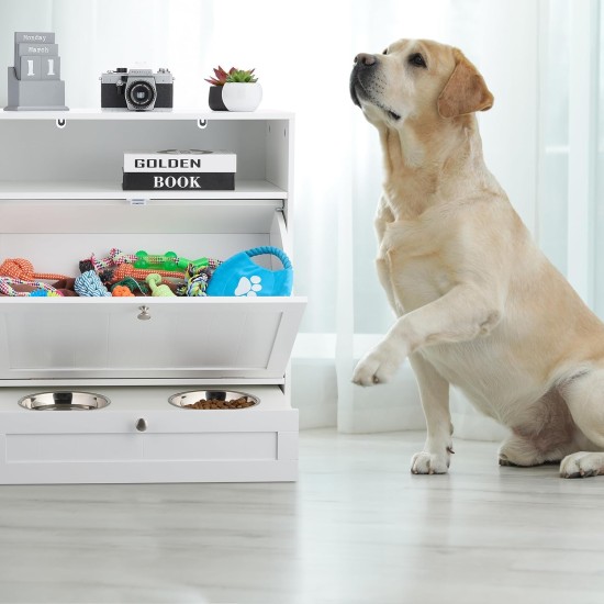 Relaxdays Dog Feeding Cabinet Drawer with 2 Bowls and Tilt Compartment for Animal Feeder H 68 x W 60 x D 33 cm MDF White Relaxdays Dog Feeding Cabinet Drawer with 2 Bowls and Tilt Compartment for Animal Feeder H 68 x W 60 x D 33 cm MDF White