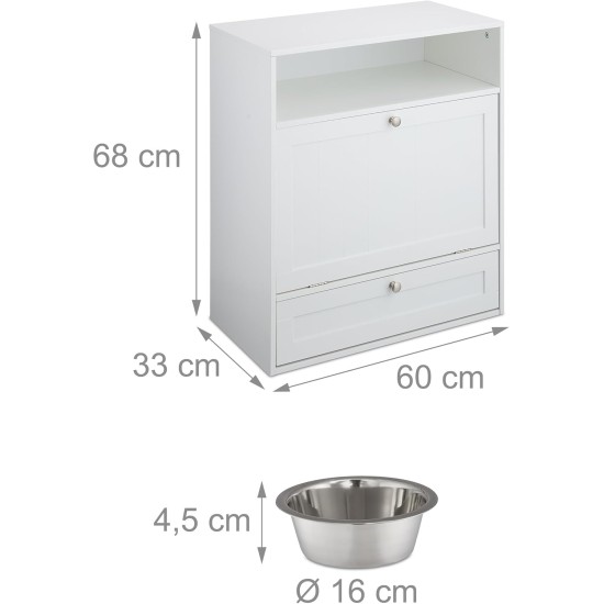 Relaxdays Dog Feeding Cabinet Drawer with 2 Bowls and Tilt Compartment for Animal Feeder H 68 x W 60 x D 33 cm MDF White Relaxdays Dog Feeding Cabinet Drawer with 2 Bowls and Tilt Compartment for Animal Feeder H 68 x W 60 x D 33 cm MDF White