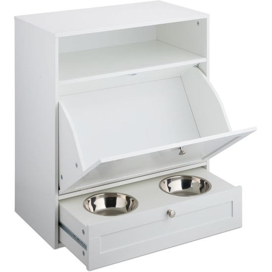 Relaxdays Dog Feeding Cabinet Drawer with 2 Bowls and Tilt Compartment for Animal Feeder H 68 x W 60 x D 33 cm MDF White Relaxdays Dog Feeding Cabinet Drawer with 2 Bowls and Tilt Compartment for Animal Feeder H 68 x W 60 x D 33 cm MDF White