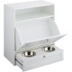 Relaxdays Dog Feeding Cabinet Drawer with 2 Bowls and Tilt Compartment for Animal Feeder H 68 x W 60 x D 33 cm MDF White