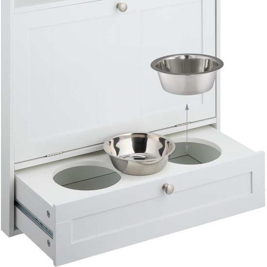Relaxdays Dog Feeding Cabinet Drawer with 2 Bowls and Tilt Compartment for Animal Feeder H 68 x W 60 x D 33 cm MDF White Relaxdays Dog Feeding Cabinet Drawer with 2 Bowls and Tilt Compartment for Animal Feeder H 68 x W 60 x D 33 cm MDF White