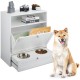 Relaxdays Dog Feeding Cabinet Drawer with 2 Bowls and Tilt Compartment for Animal Feeder H 68 x W 60 x D 33 cm MDF White