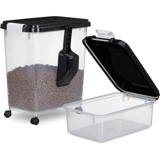 Relaxdays Dog Food Storage Box, Set of 2, 10 L and 30 L, Lid, Rollers, Shovel, Food Box, Transparent/Black Relaxdays Dog Food Storage Box, Set of 2, 10 L and 30 L, Lid, Rollers, Shovel, Food Box, Transparent/Black