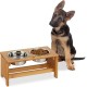 Relaxdays Feeding Bar for Dogs, 2 Bowls Each 700 ml, Raised Bamboo & Stainless Steel, H x W x D: 18.5 x 40 x 20.5 cm, Natural/Silver