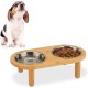 Relaxdays Feeding Bar for Small Dogs, 2 Bowls Each 300 ml, Raised Bamboo & Stainless Steel, H x W x D: 9.5 x 34.5 x 18 cm, Natural/Silver