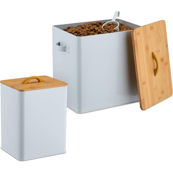 Relaxdays Food Box Set of 2, 2 Sizes, with Lid & Spoon, Bamboo, Iron, Storage Box, Dry Food, White/Natural Relaxdays Food Box Set of 2, 2 Sizes, with Lid & Spoon, Bamboo, Iron, Storage Box, Dry Food, White/Natural