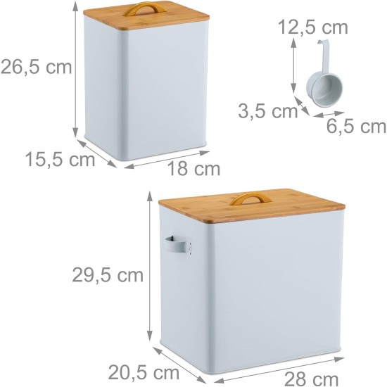 Relaxdays Food Box Set of 2, 2 Sizes, with Lid & Spoon, Bamboo, Iron, Storage Box, Dry Food, White/Natural Relaxdays Food Box Set of 2, 2 Sizes, with Lid & Spoon, Bamboo, Iron, Storage Box, Dry Food, White/Natural