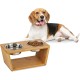 Relaxdays, Natural Double Bowl with 2 Stainless Steel Bowls, Medium Dogs, for Water and Food, Raised H x W x D 18.5 x 40 x 21 cm, Pack of 1, Silver